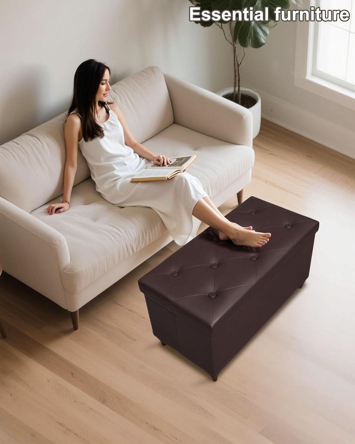 Thirty Inch Durable Storage Ottoman Bench Chest Brown
