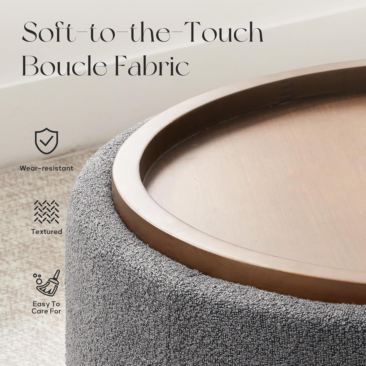 Thirty Inch Round Storage Ottoman Grey Fabric Lift Lid