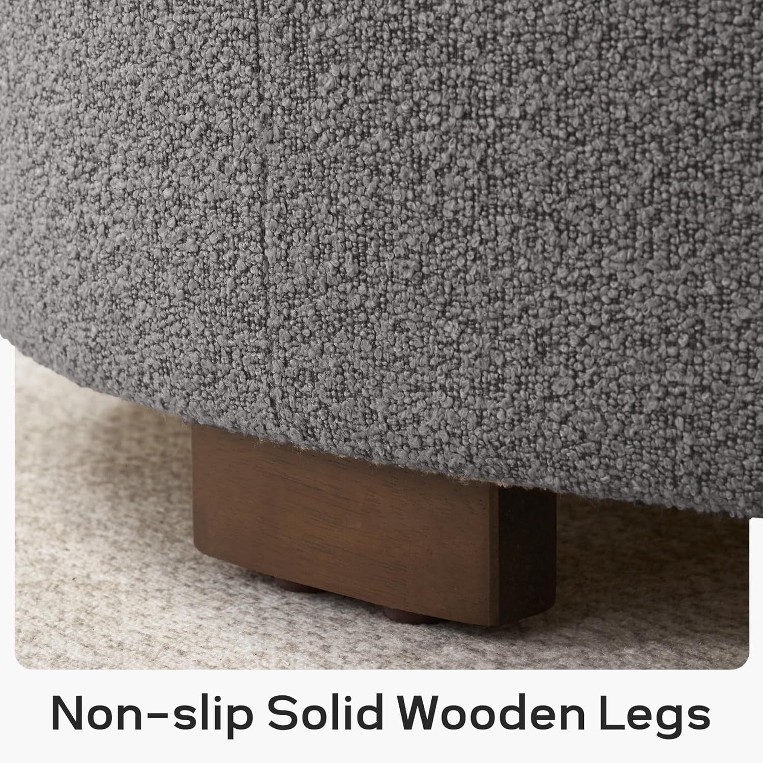 Thirty Inch Round Storage Ottoman Grey Fabric Lift Lid