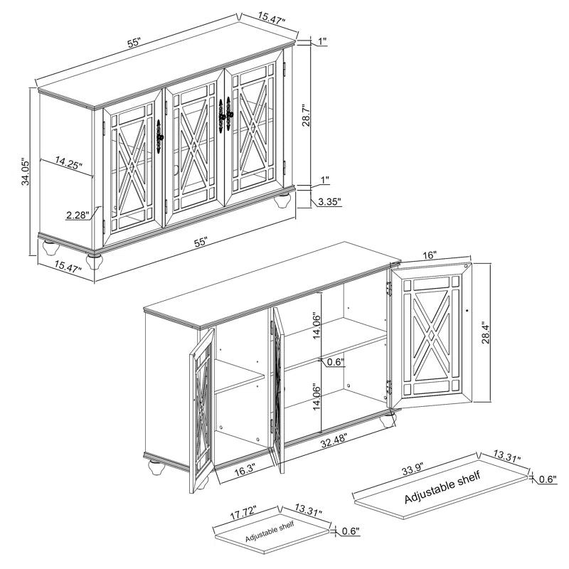 Three Door Wood Accent Cabinet French Country Style