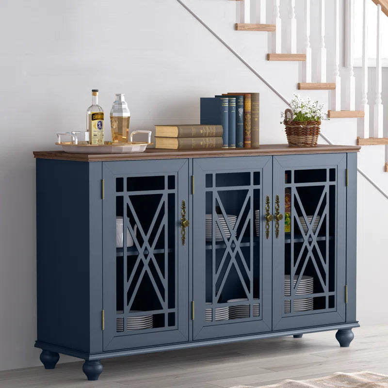 Three Door Wood Accent Cabinet French Country Style