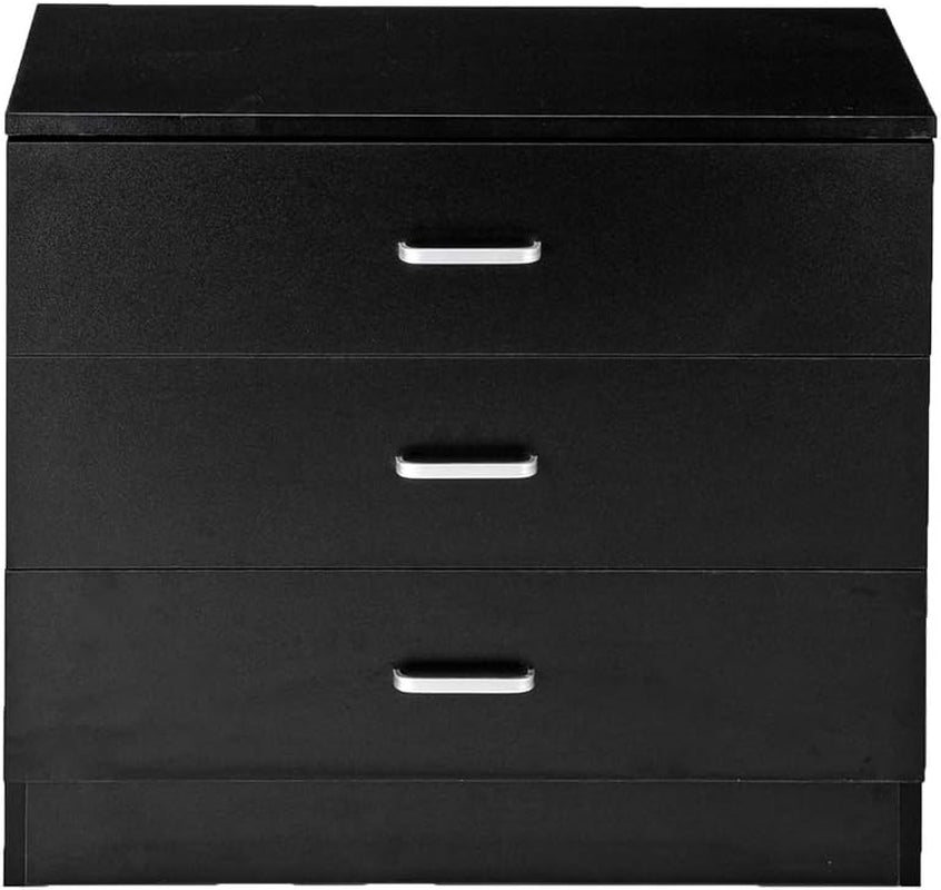 Three Drawer Dresser Black Wood Nightstand For Bedroom Living Room Modern Storage Chest Of Drawers