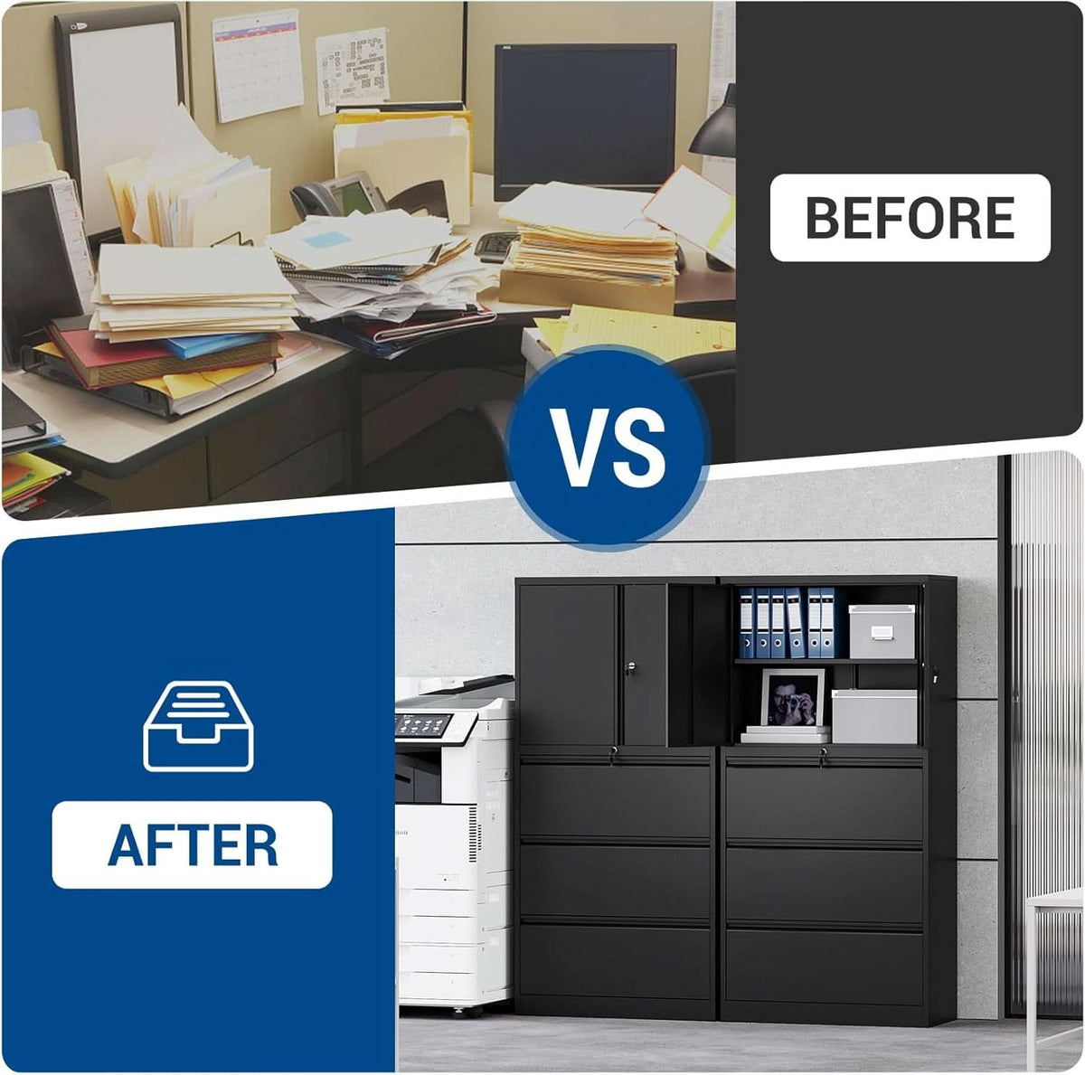 Three Drawer Lateral File Cabinet With Lockable Drawer And Door For Home Office Steel