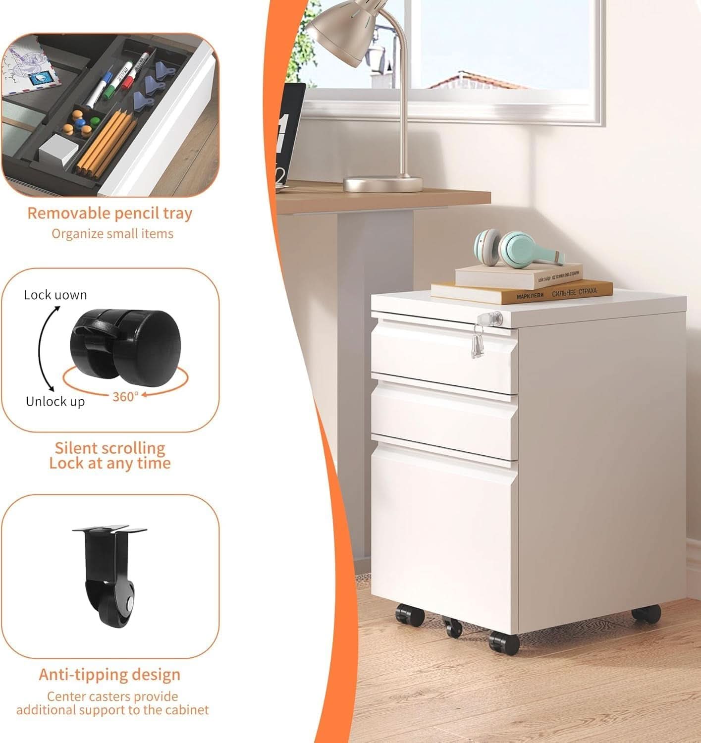 Three Drawer Locking File Cabinet Matte White For Home Office Under Desk Fully Assembled A4 Letter Legal