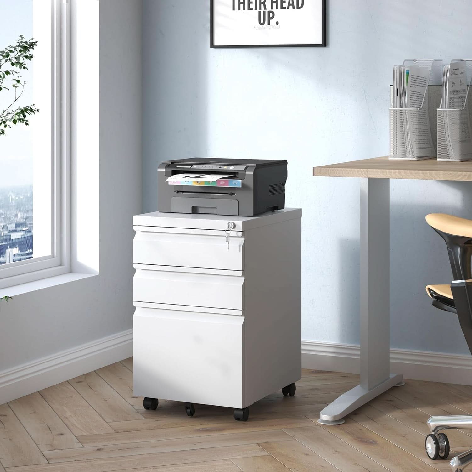 Three Drawer Locking File Cabinet Matte White For Home Office Under Desk Fully Assembled A4 Letter Legal