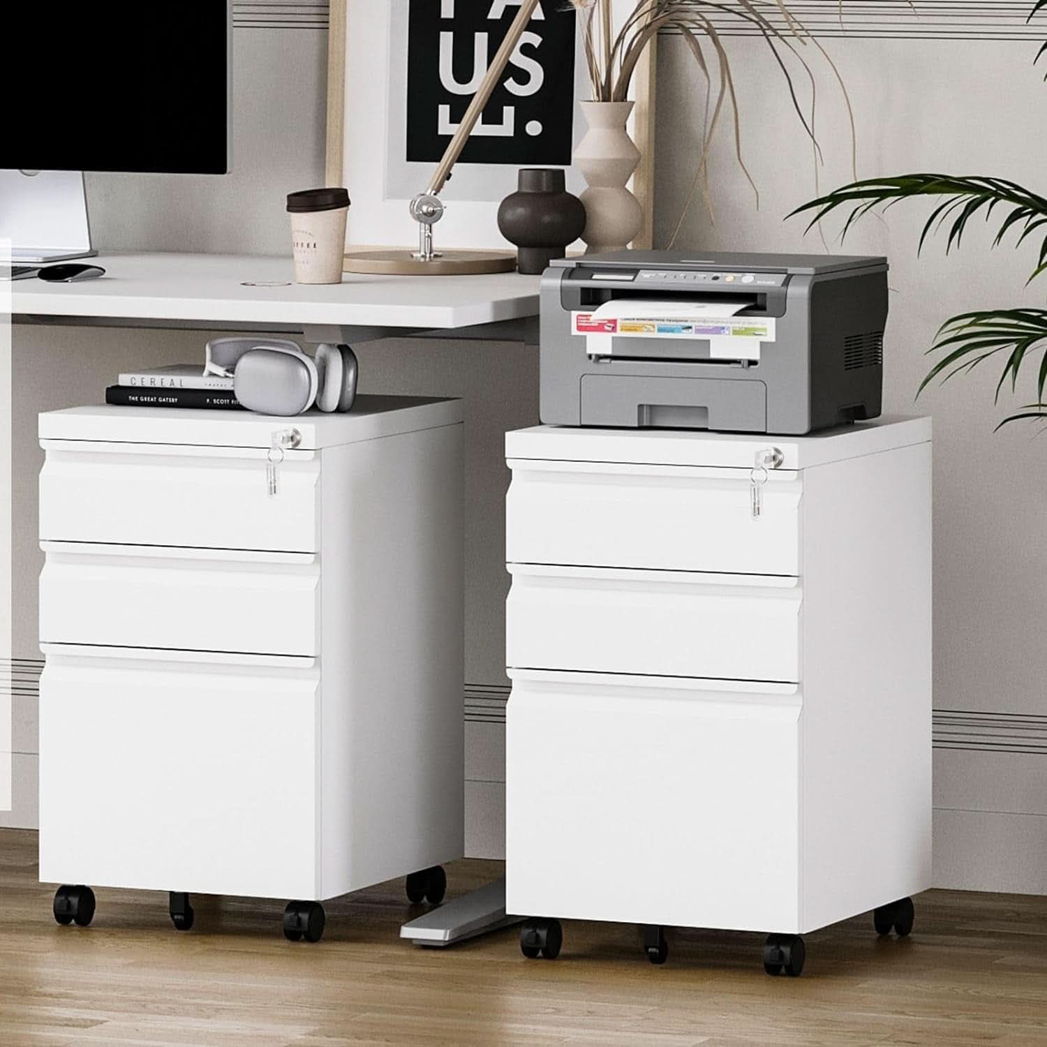 Three Drawer Locking File Cabinet Matte White For Home Office Under Desk Fully Assembled A4 Letter Legal
