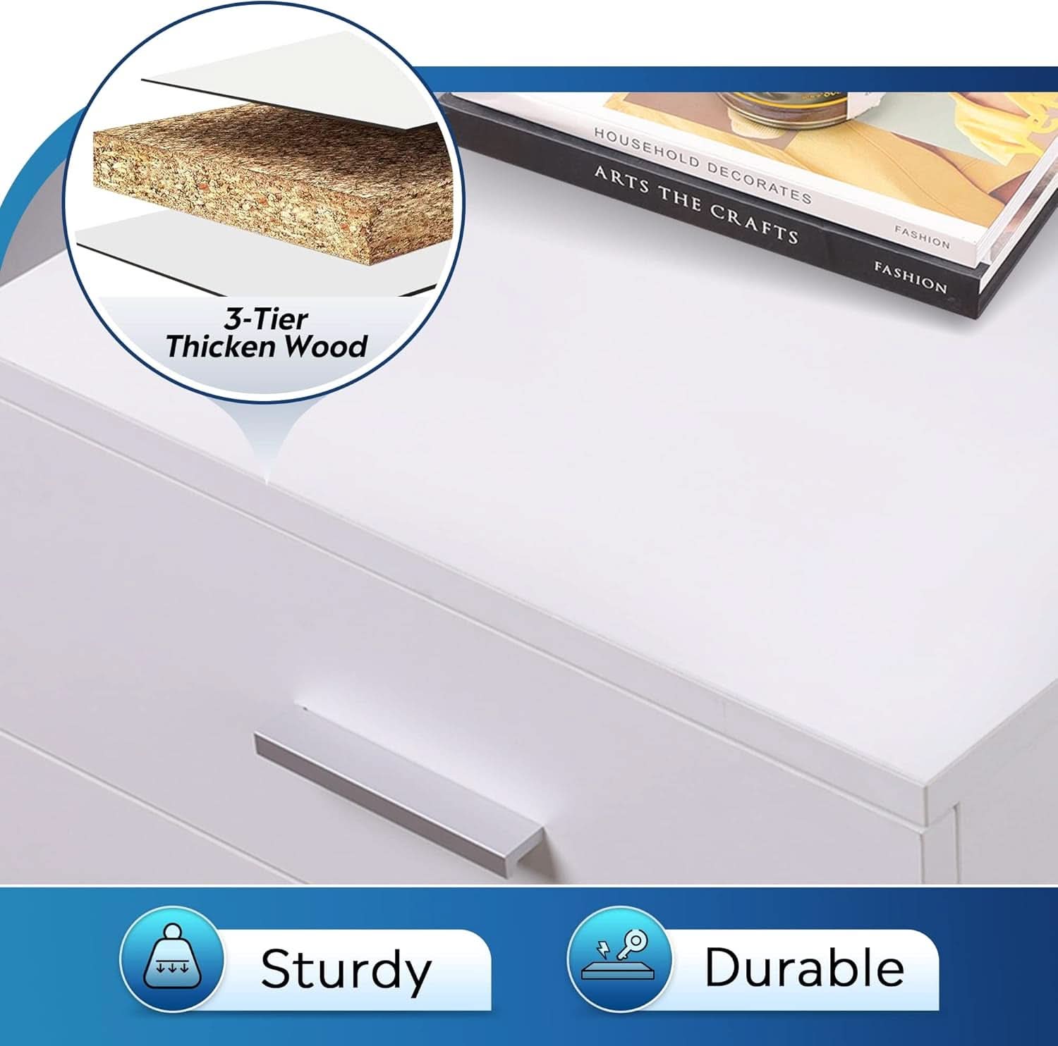 Three Drawer White Wood Mobile File Cabinet For Office Use With Letter A4 Size Compatibility Compact Storage Solution