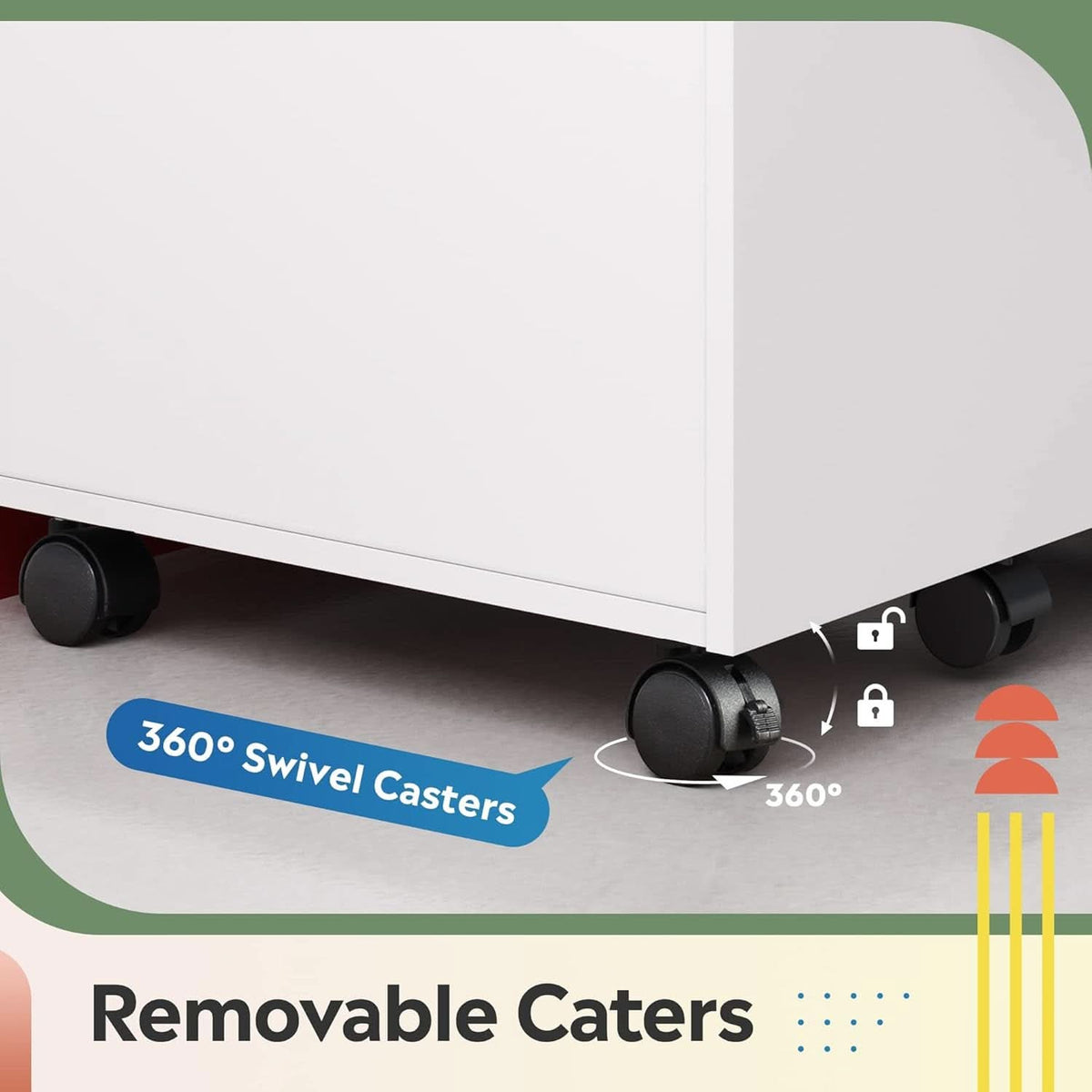 Three Drawer White Wood Mobile File Cabinet For Office Use With Letter A4 Size Compatibility Compact Storage Solution