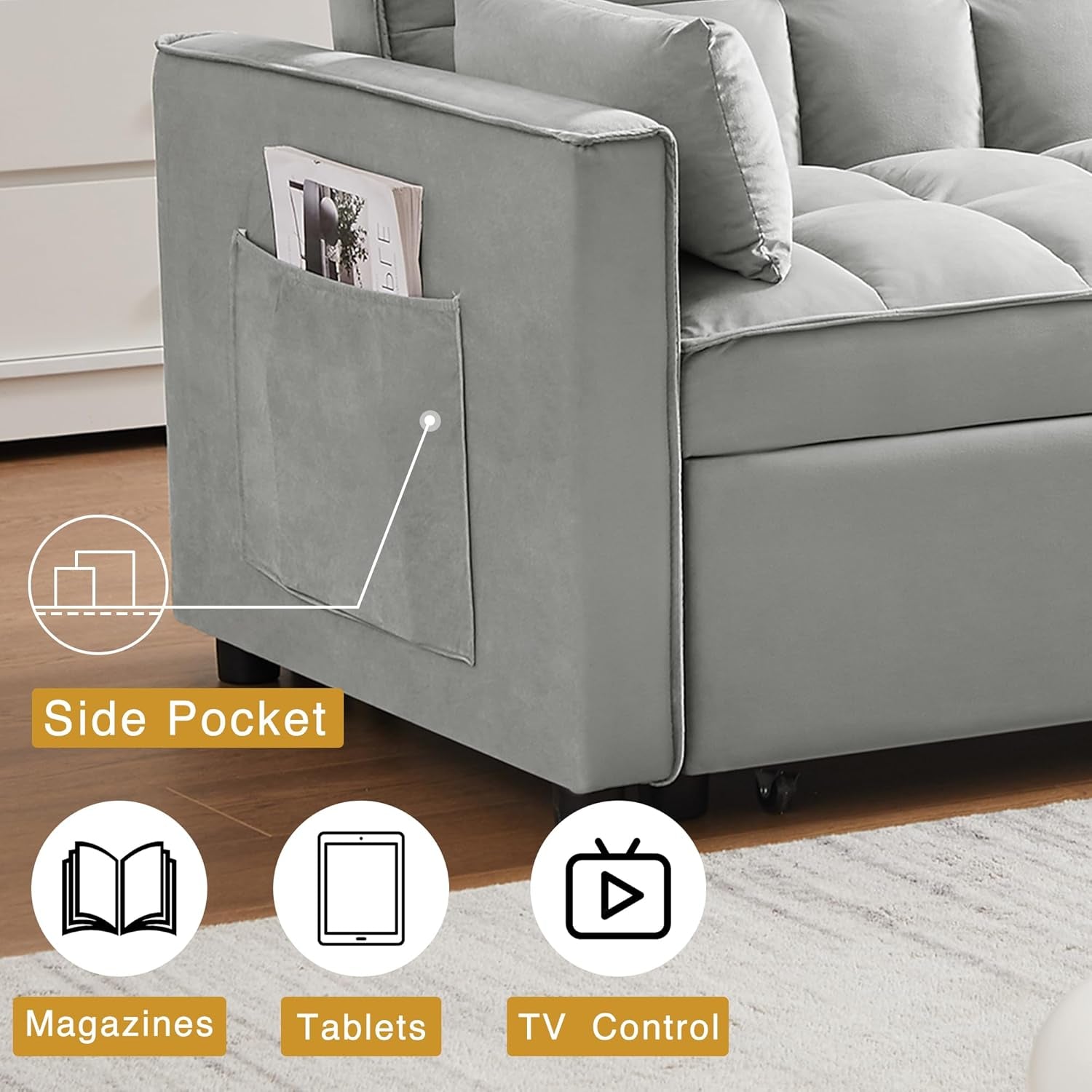 Three In One Convertible Velvet Sleeper Sofa Bed