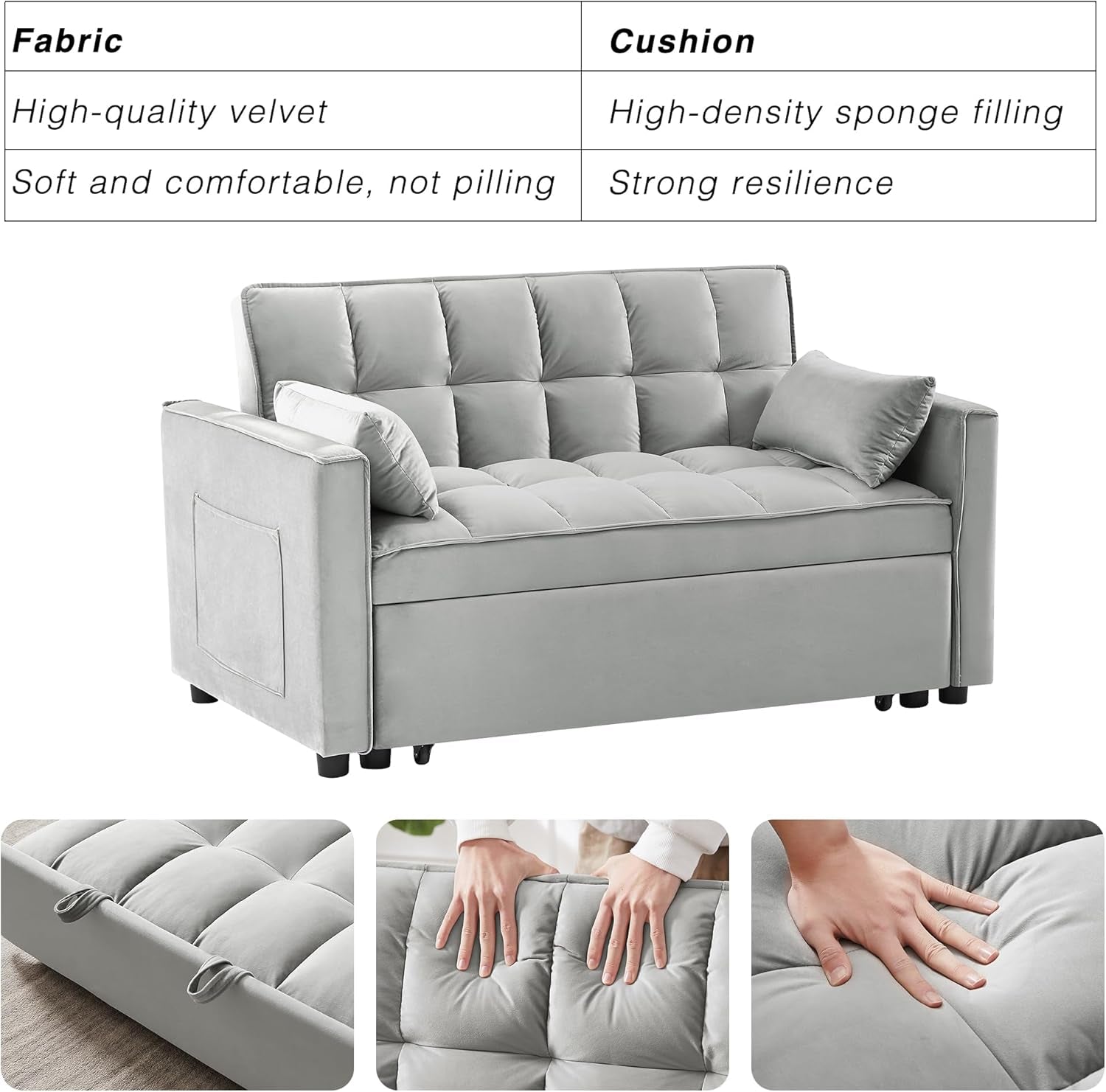 Three In One Convertible Velvet Sleeper Sofa Bed