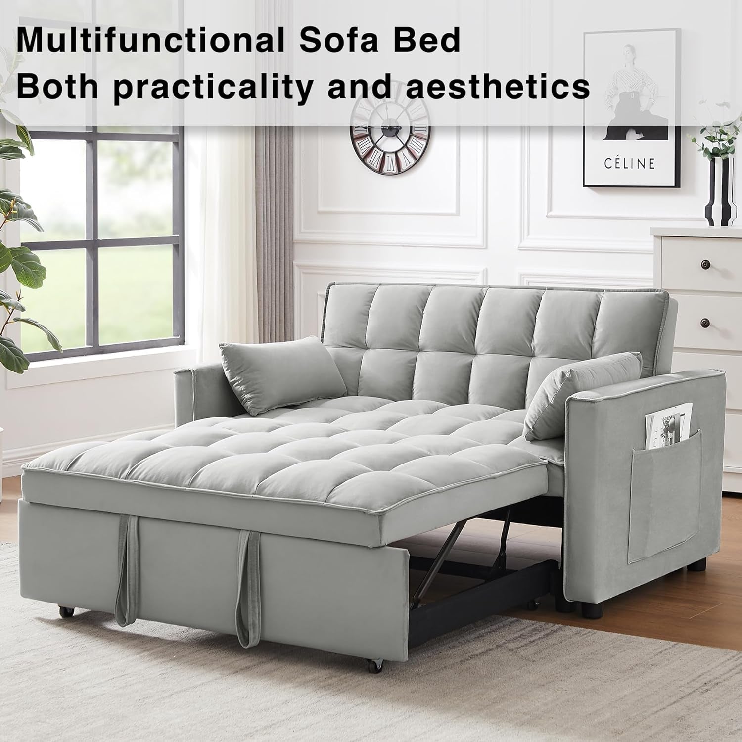 Three In One Convertible Velvet Sleeper Sofa Bed