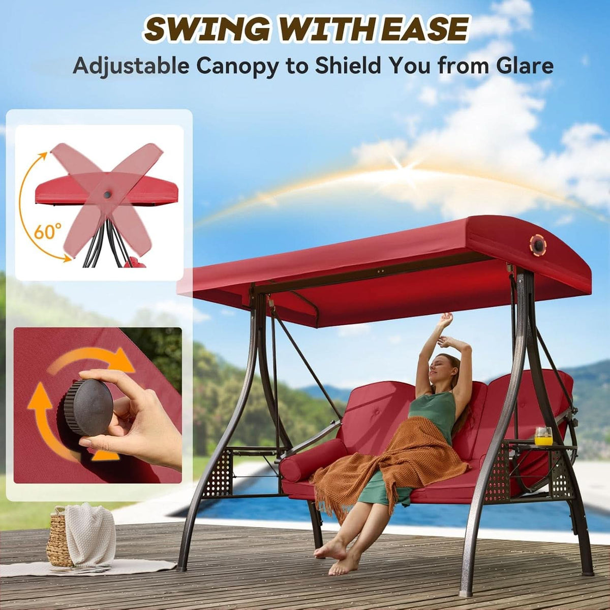 Three In One Outdoor Porch Swing With Canopy