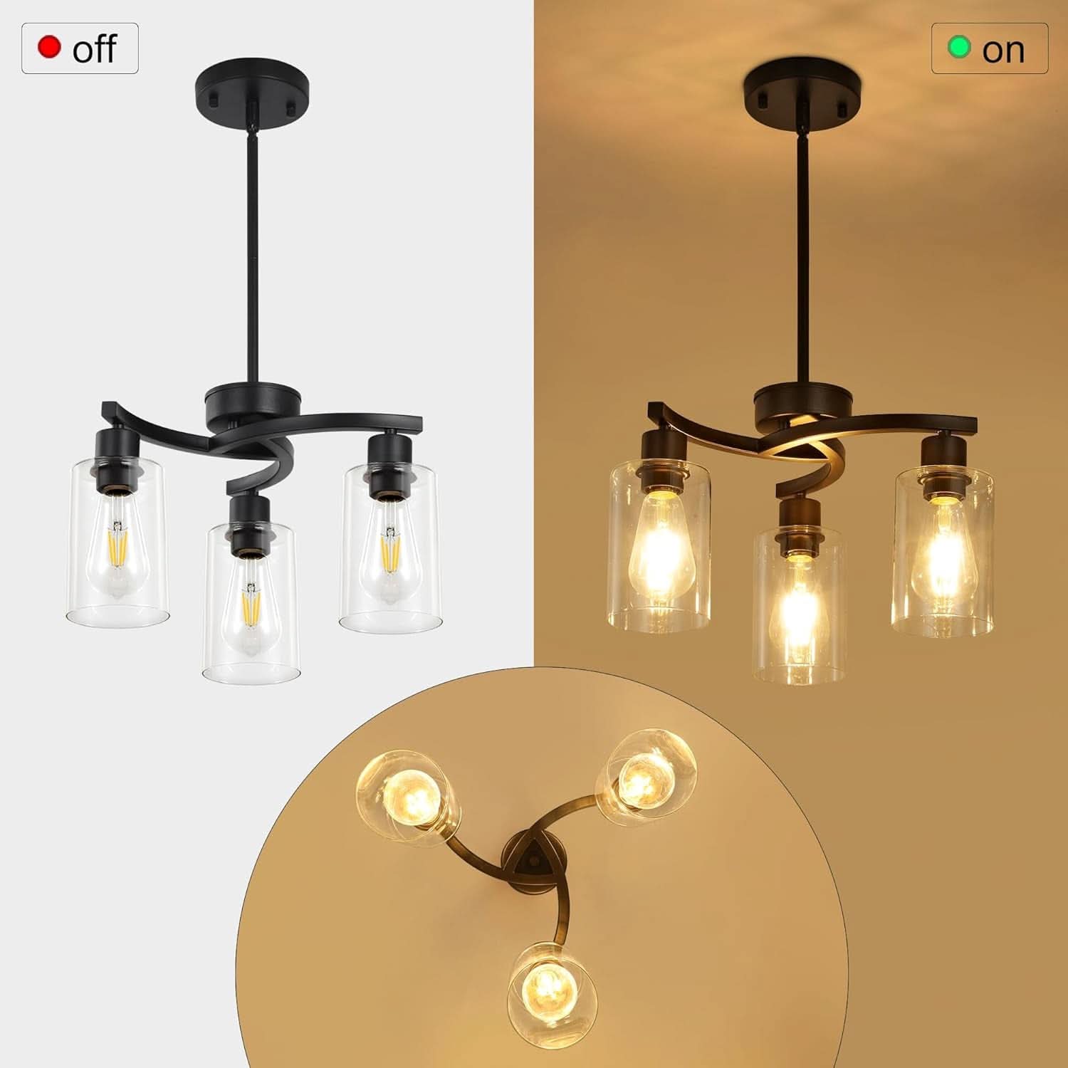 Three Light Black Dining Chandeliers For Kitchen Island