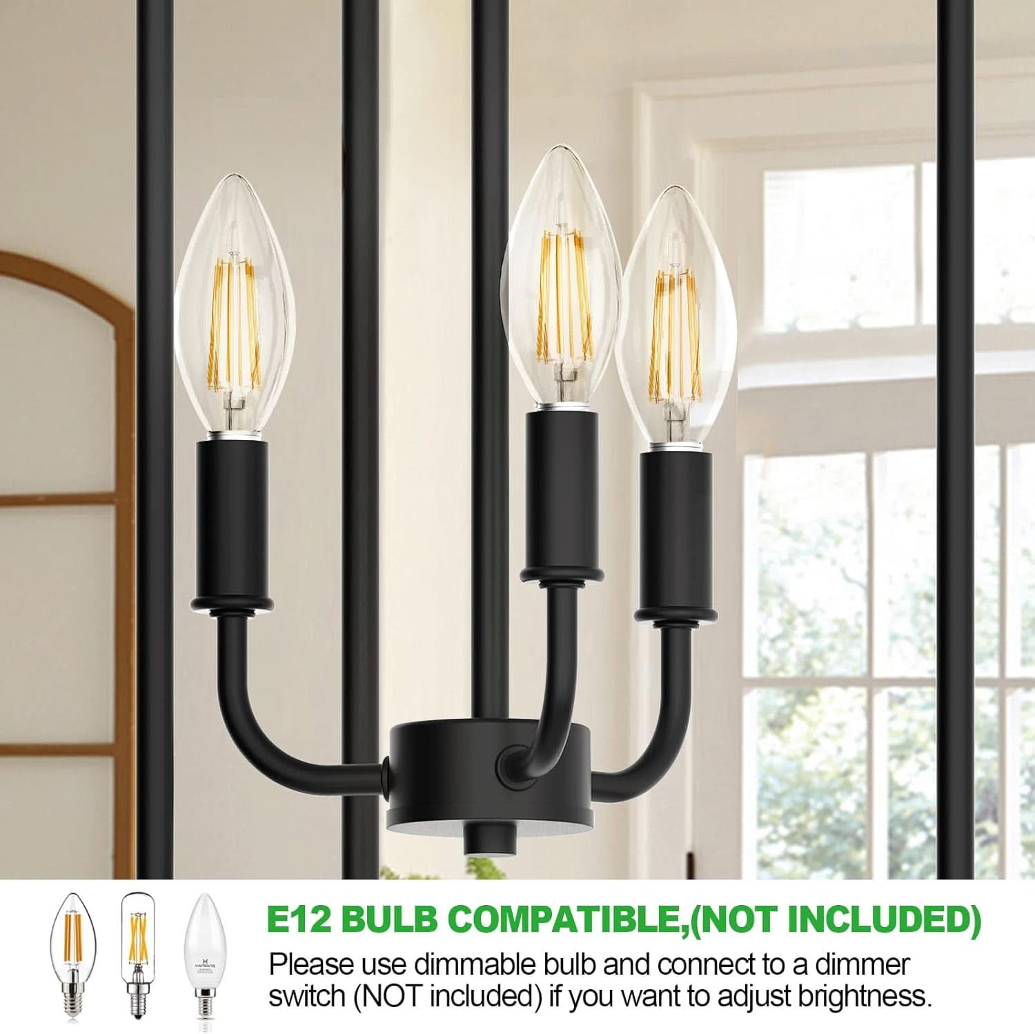 Three Light Matte Black Farmhouse Pendant Chandelier
