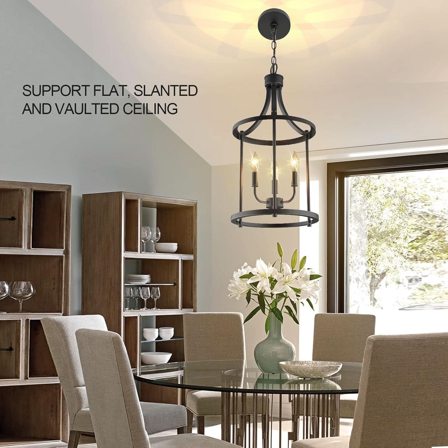 Three Light Matte Black Farmhouse Pendant Chandelier