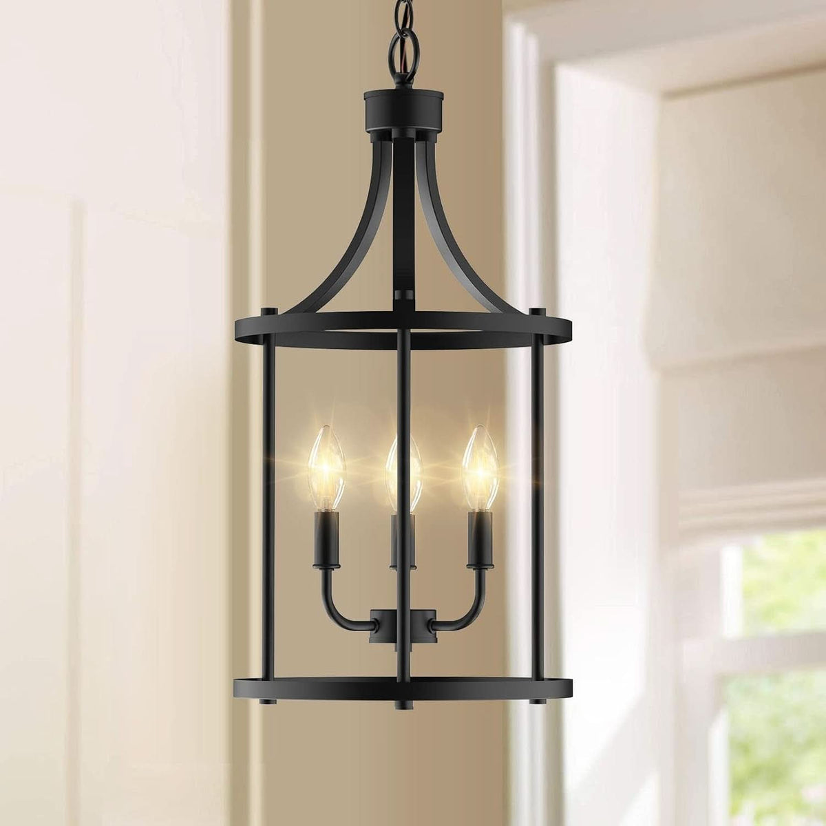 Three Light Matte Black Farmhouse Pendant Chandelier