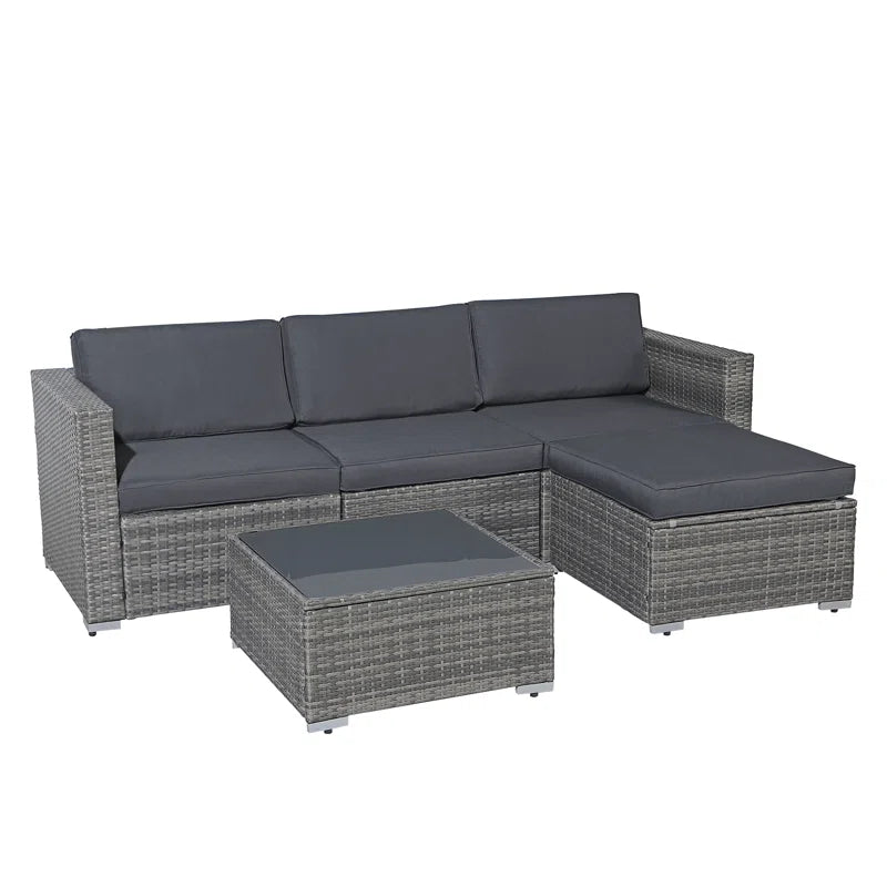 Three Person Modular Wicker Patio Set With Beige Cushions