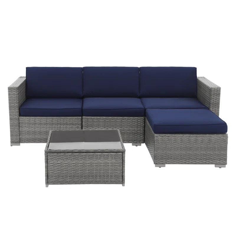 Three Person Modular Wicker Patio Set With Beige Cushions