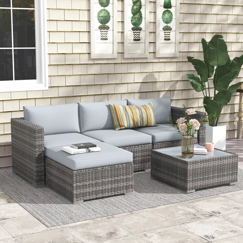 Three Person Modular Wicker Patio Set With Beige Cushions
