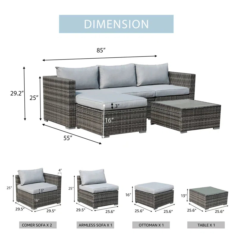 Three Person Modular Wicker Patio Set With Beige Cushions