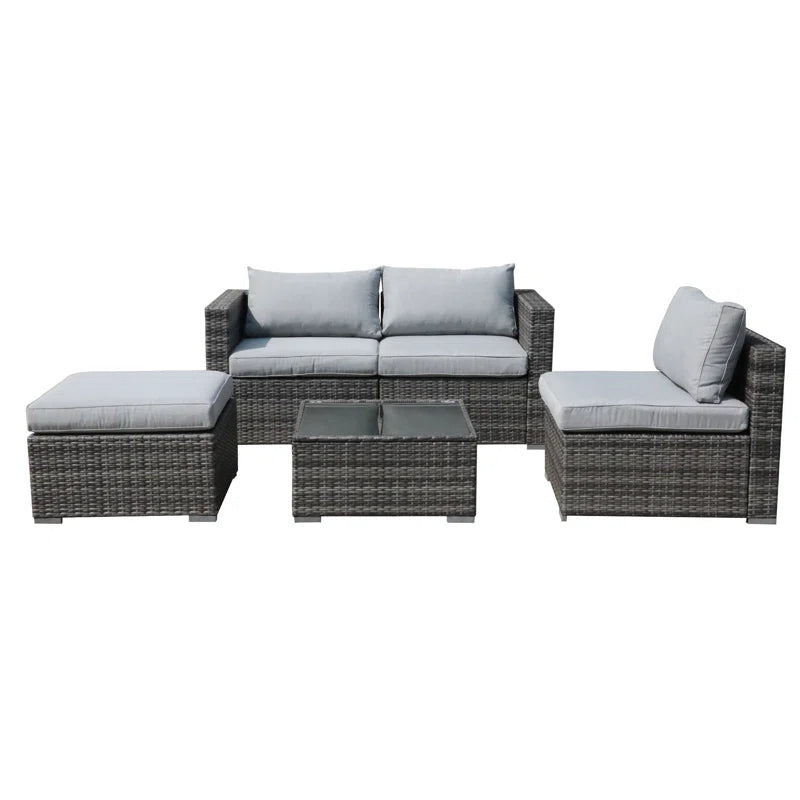 Three Person Modular Wicker Patio Set With Beige Cushions