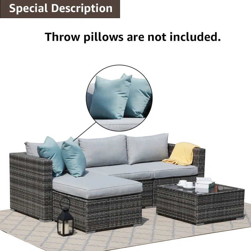 Three Person Modular Wicker Patio Set With Beige Cushions