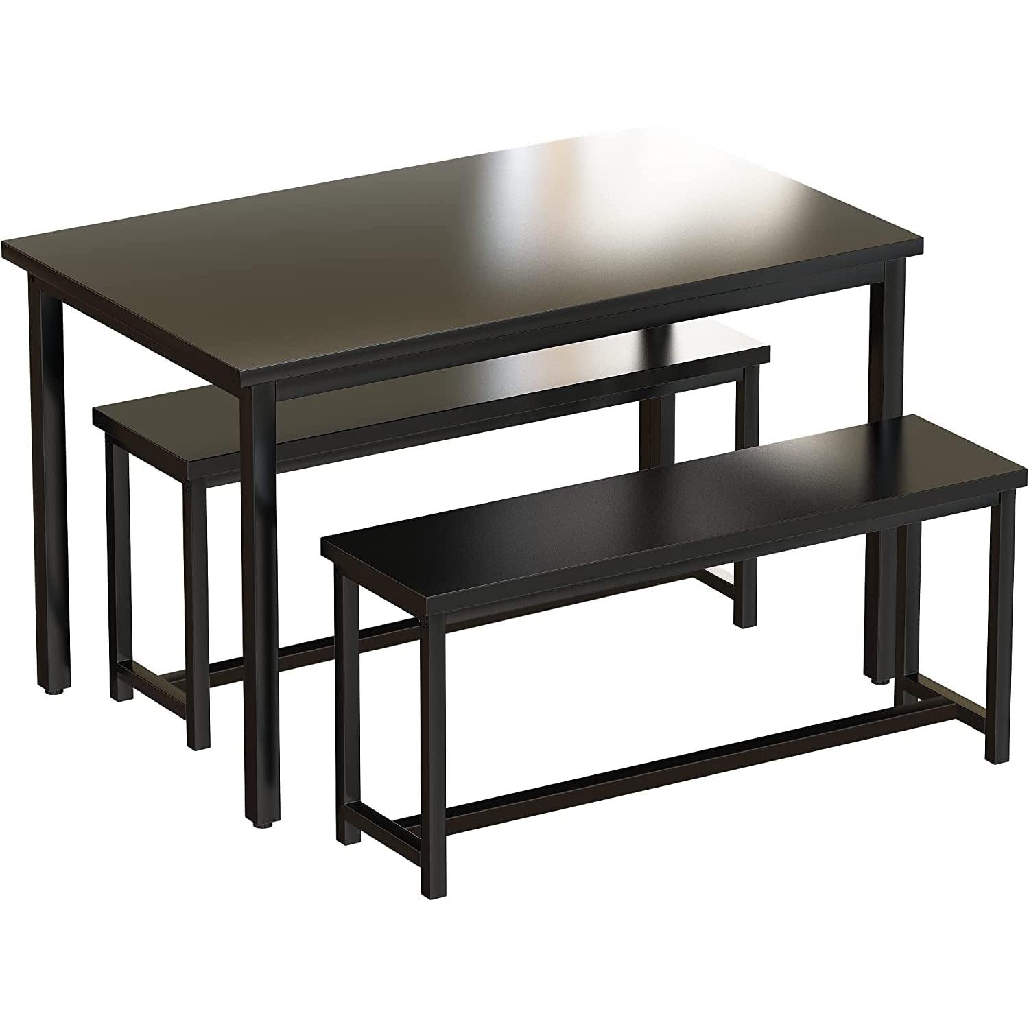 Three Piece Dining Table Set With Benches Splashproof Wood