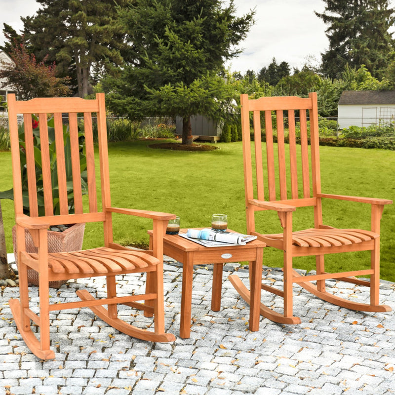 Three Piece Eucalyptus Rocking Chair Set With Coffee Table