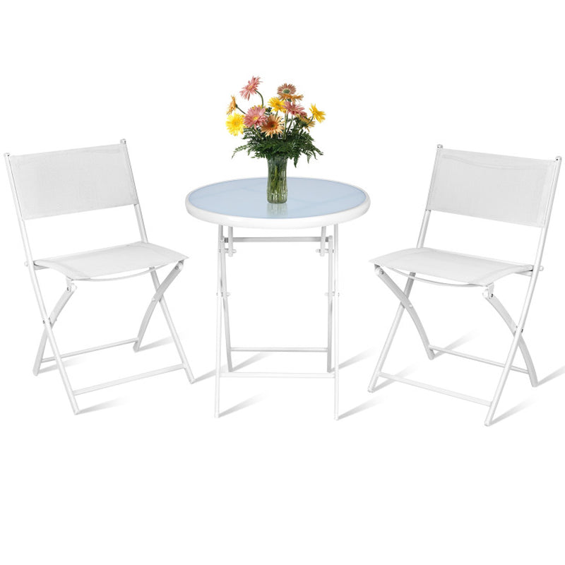 Three Piece Folding Outdoor Bistro Set With Table And Two Chairs For Balcony Patio