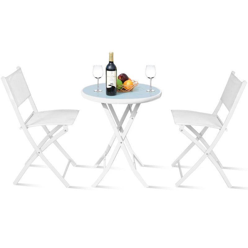 Three Piece Folding Outdoor Bistro Set With Table And Two Chairs For Balcony Patio