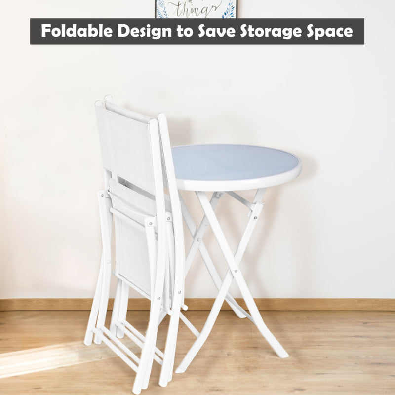 Three Piece Folding Outdoor Bistro Set With Table And Two Chairs For Balcony Patio