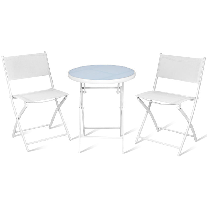 Three Piece Folding Outdoor Bistro Set With Table And Two Chairs For Balcony Patio