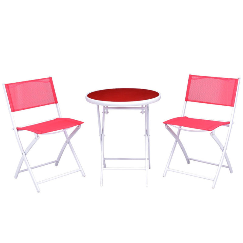 Three Piece Folding Outdoor Bistro Set With Table And Two Chairs For Balcony Patio