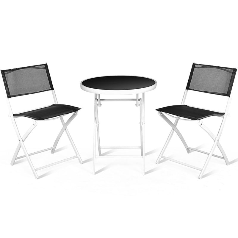 Three Piece Folding Outdoor Bistro Set With Table And Two Chairs For Balcony Patio