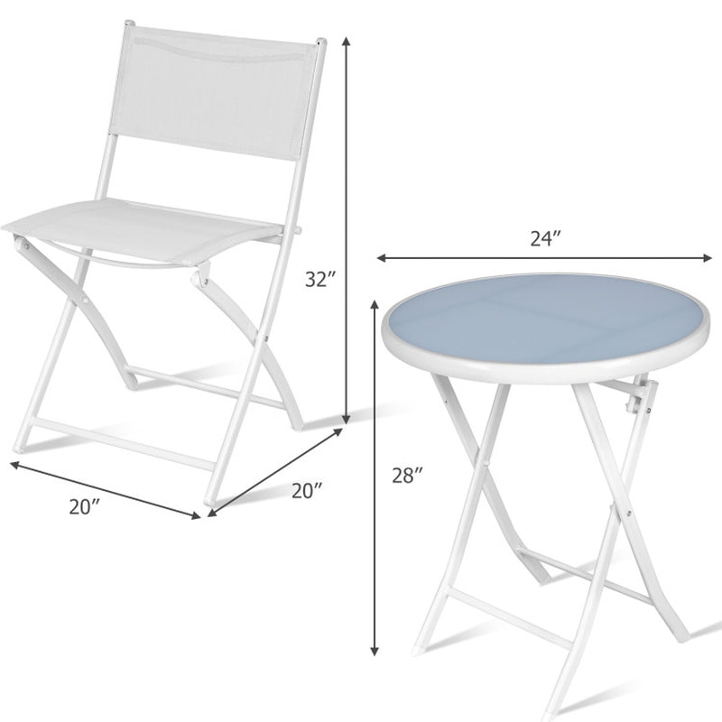 Three Piece Folding Outdoor Bistro Set With Table And Two Chairs For Balcony Patio