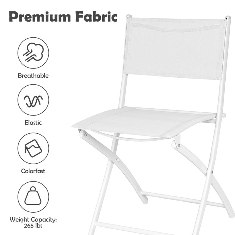 Three Piece Folding Outdoor Bistro Set With Table And Two Chairs For Balcony Patio