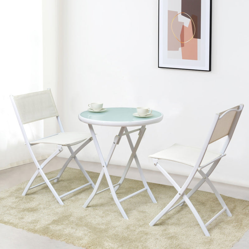 Three Piece Folding Outdoor Bistro Set With Table And Two Chairs For Balcony Patio