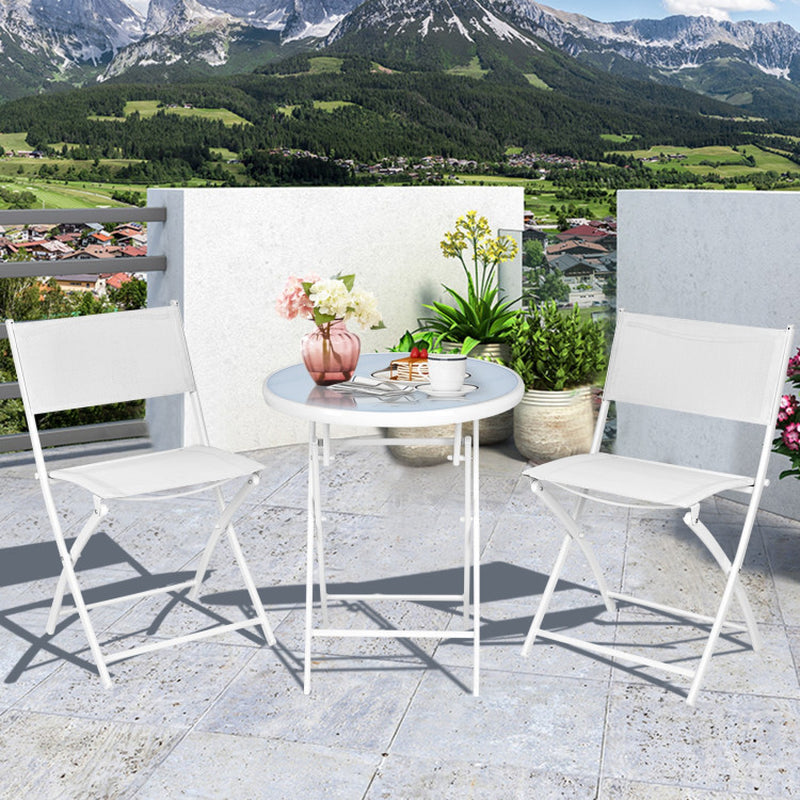 Three Piece Folding Outdoor Bistro Set With Table And Two Chairs For Balcony Patio