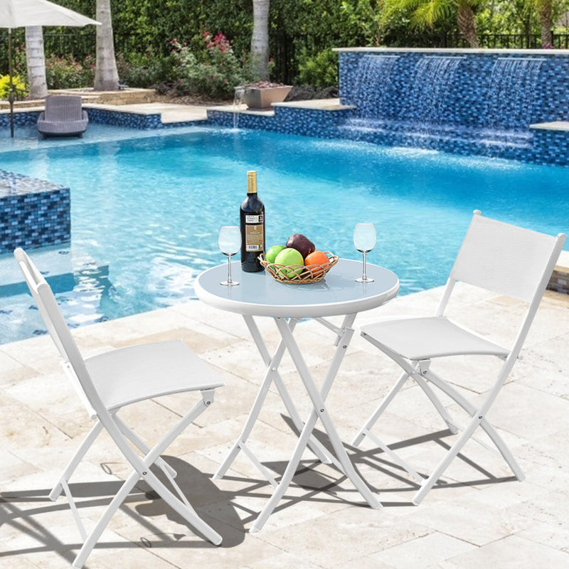 Three Piece Folding Outdoor Bistro Set With Table And Two Chairs For Balcony Patio