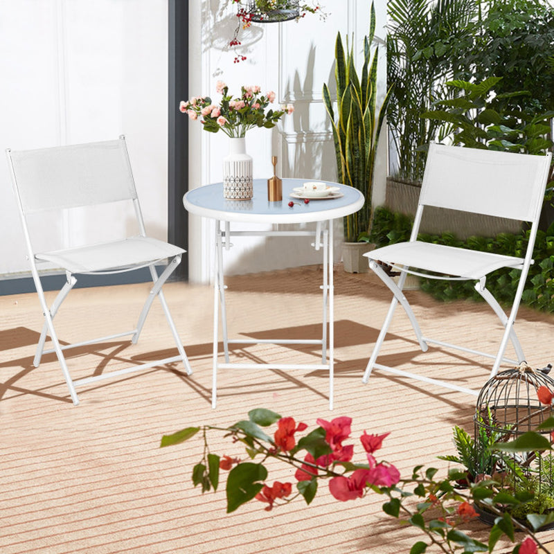 Three Piece Folding Outdoor Bistro Set With Table And Two Chairs For Balcony Patio