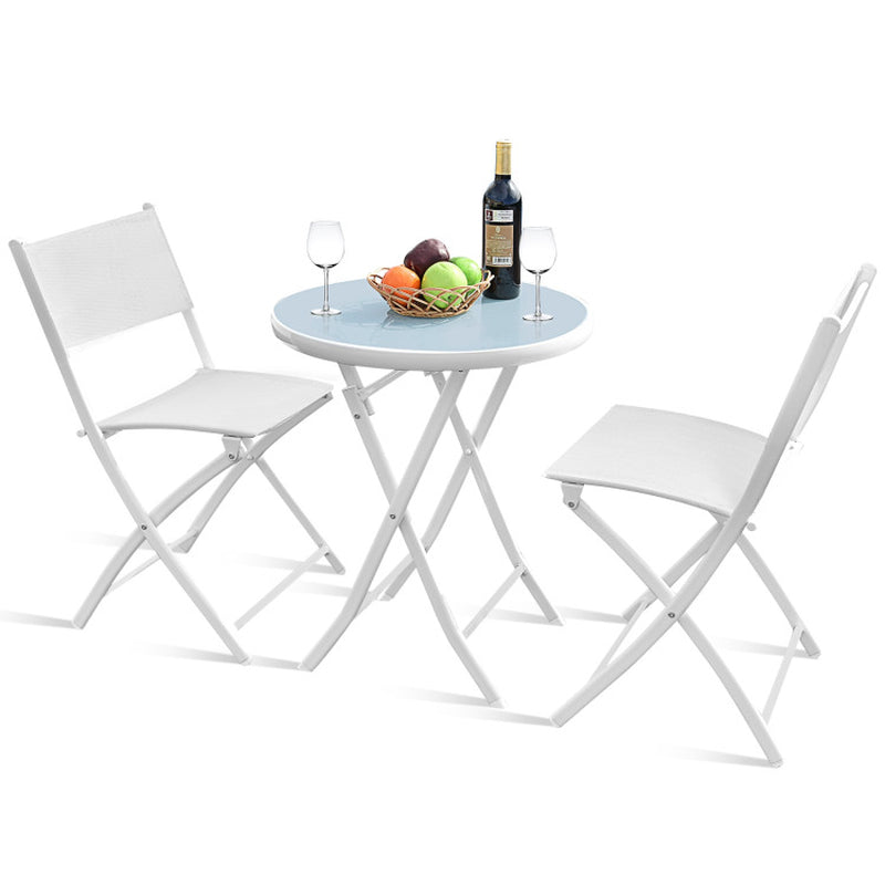 Three Piece Folding Outdoor Bistro Set With Table And Two Chairs For Balcony Patio
