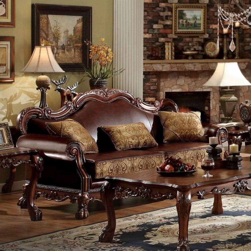 Three-Piece Living Room Set Cherry Oak Sofa Loveseat Chair