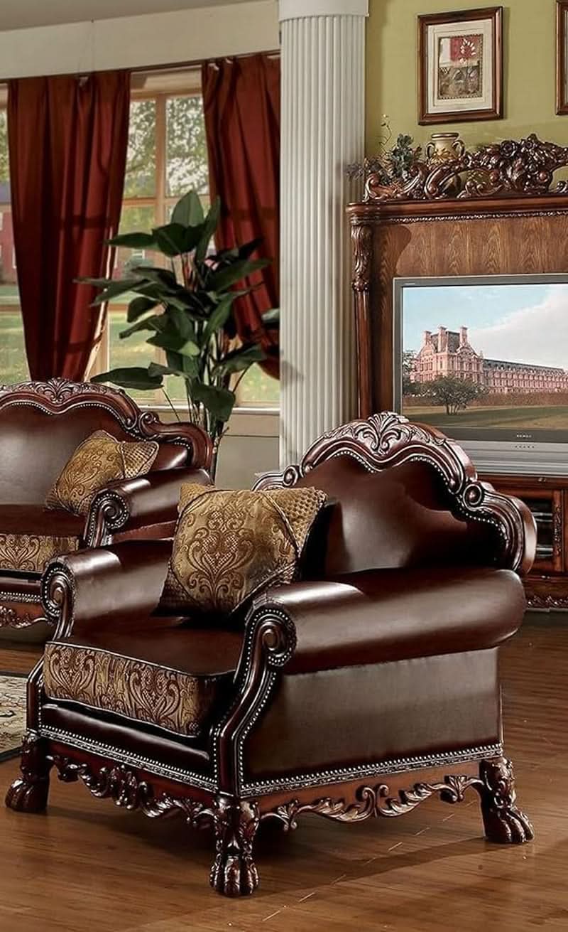 Three-Piece Living Room Set Cherry Oak Sofa Loveseat Chair