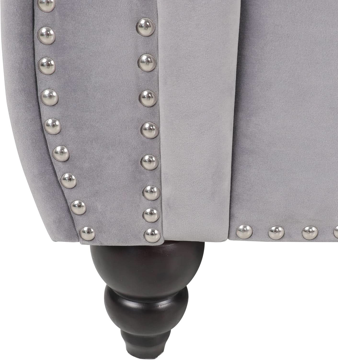 Three Piece Living Room Sofa Set Grey Velvet Chesterfield Sofa Club Chair Loveseat Nailhead Trim