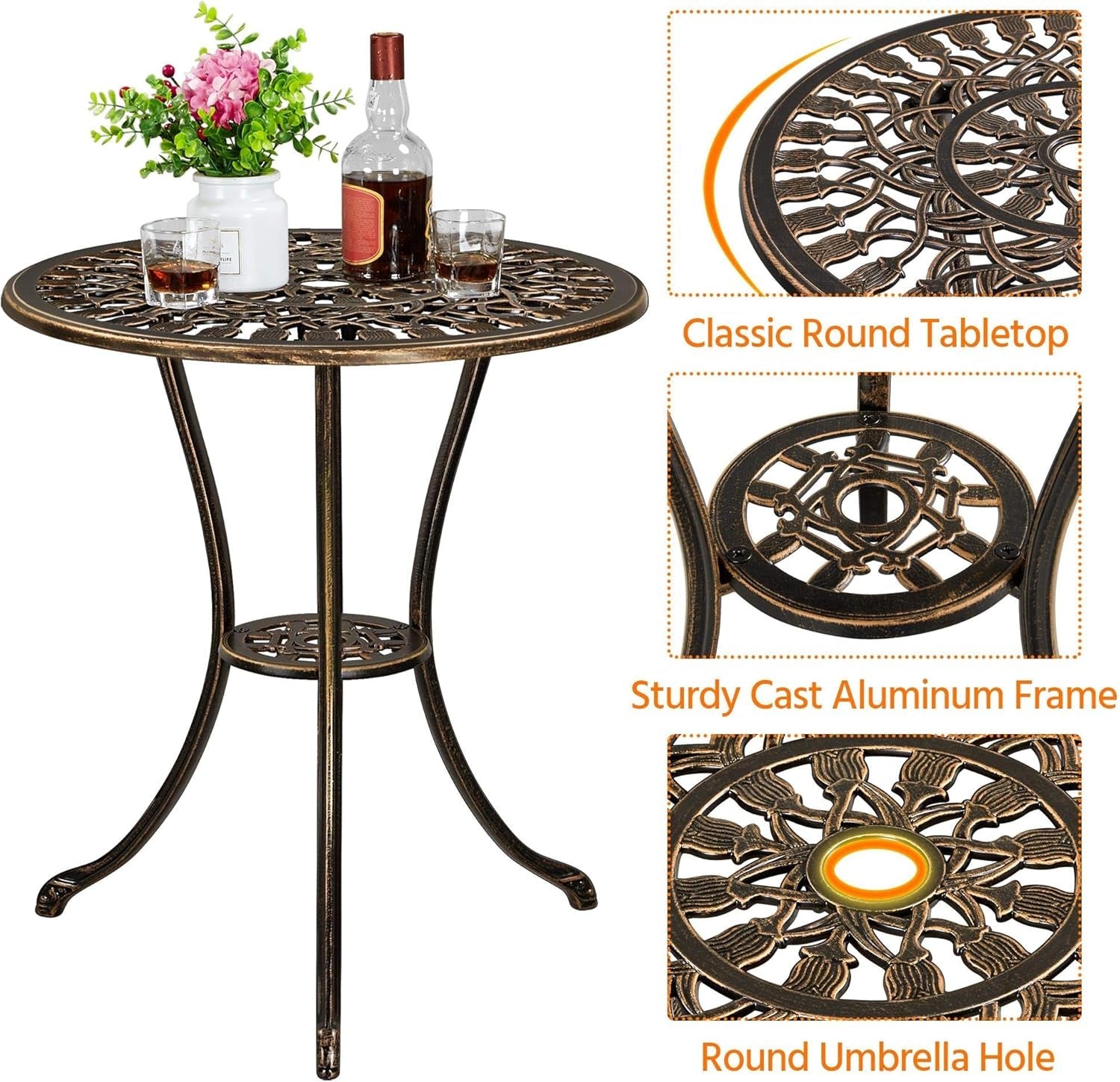 Three Piece Outdoor Bistro Set with Rust Resistant Chairs