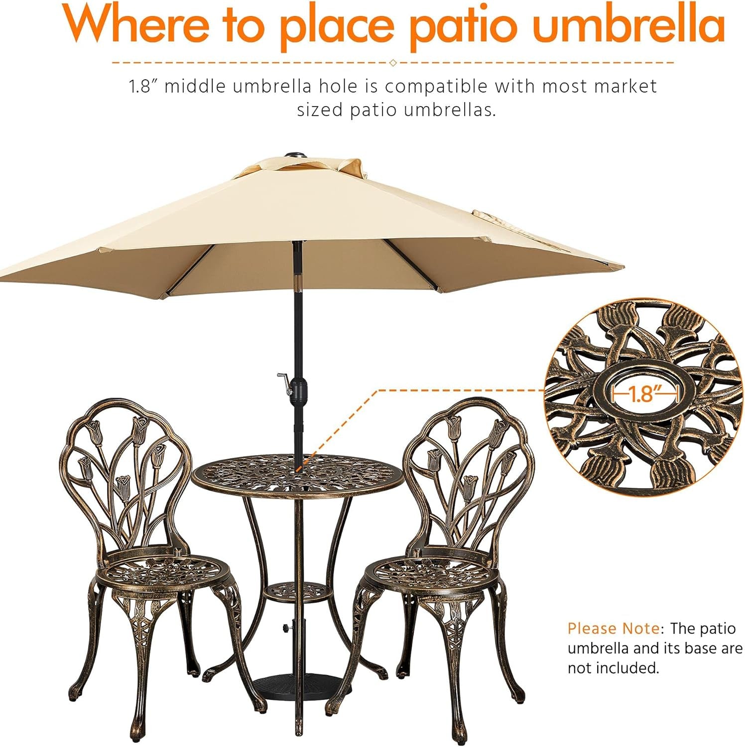 Three Piece Outdoor Bistro Set with Rust Resistant Chairs