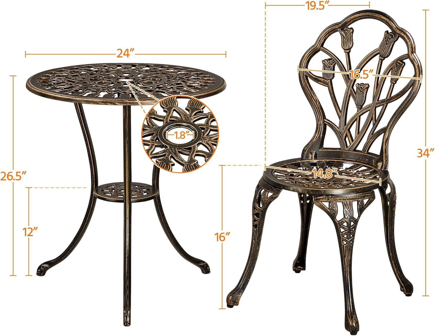 Three Piece Outdoor Bistro Set with Rust Resistant Chairs