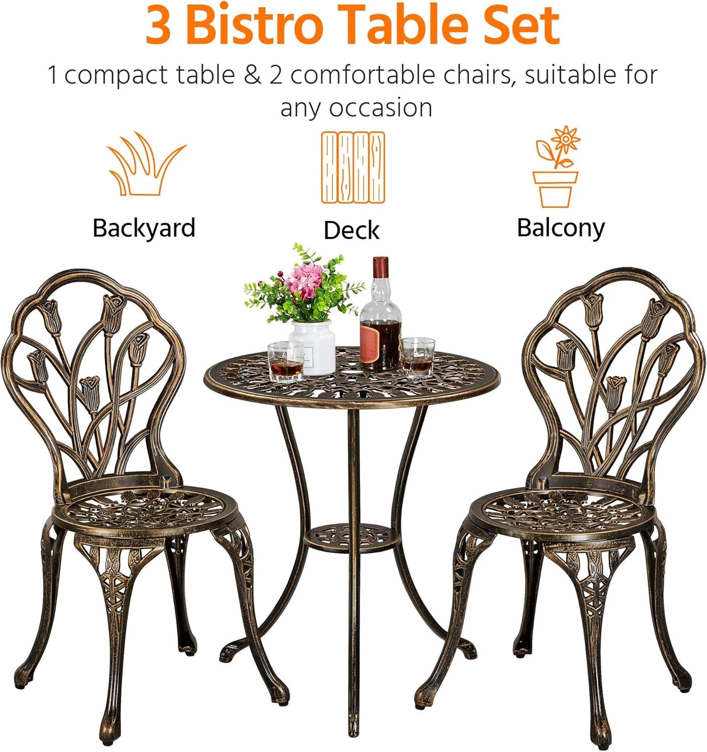 Three Piece Outdoor Bistro Set with Rust Resistant Chairs
