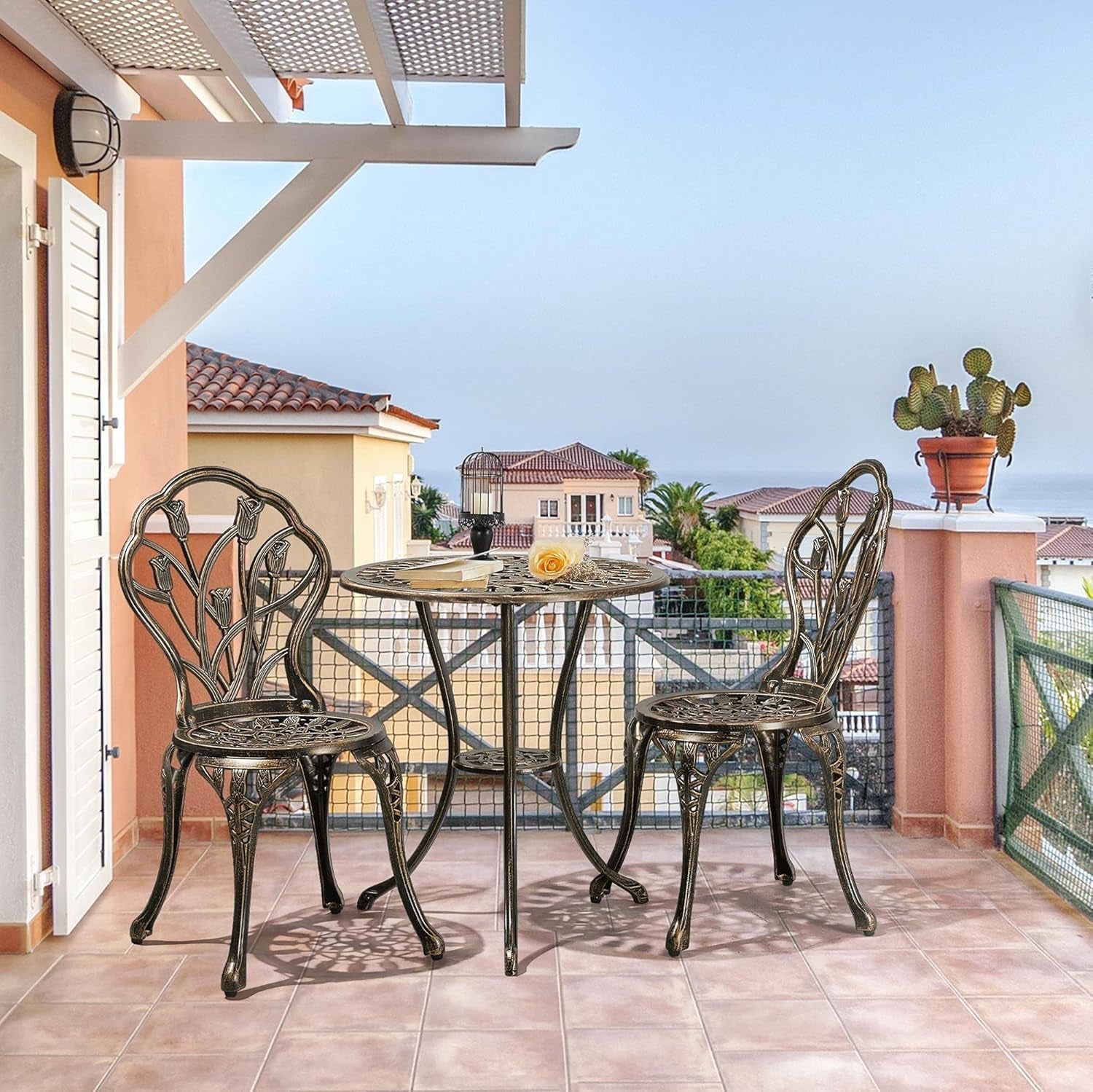 Three Piece Outdoor Bistro Set with Rust Resistant Chairs