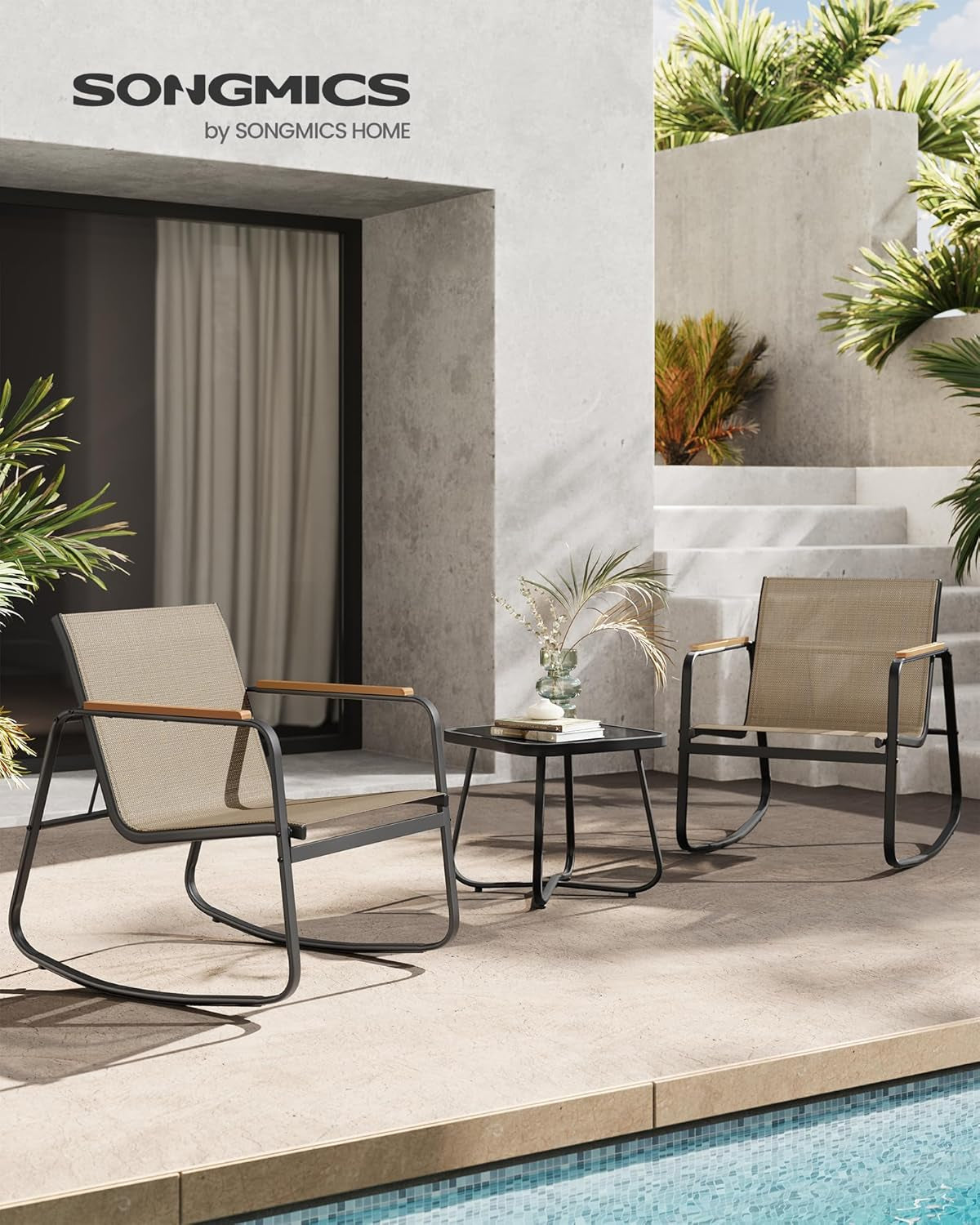 Three-Piece Outdoor Patio Furniture Set with Rocking Chairs